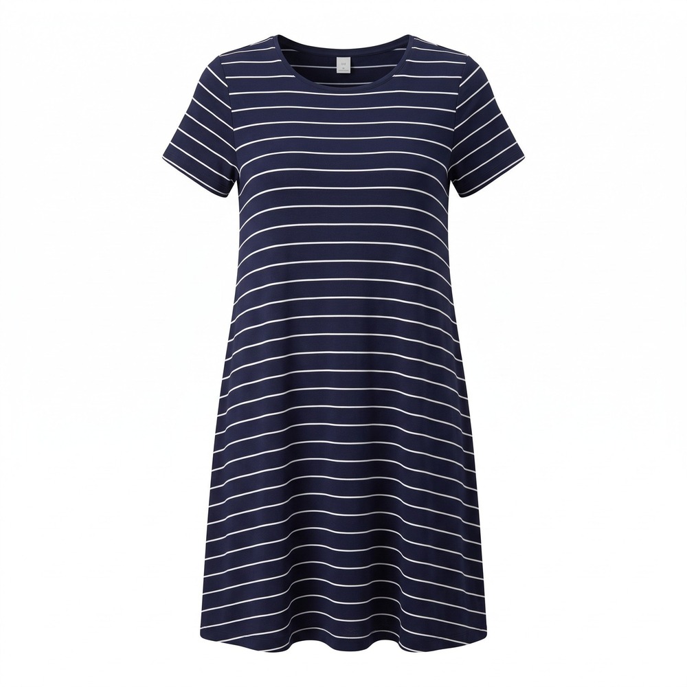 Old Navy M Womens Navy Blue White Striped T-Shirt Dress Casual Coastal Preppy
